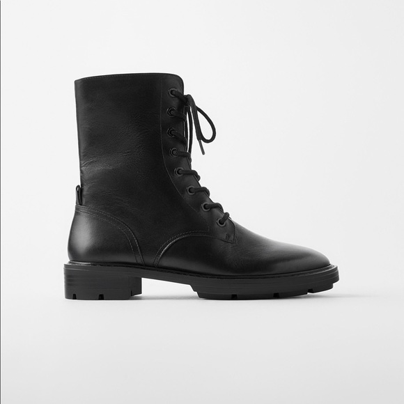 Zara black flat leather ankle boots - Picture 3 of 7